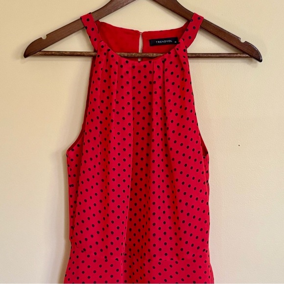 Trendyol| Red & Black Polka Dot Halter Midi Chiffon Dress Sz 4/36 - Picture 2 of 7